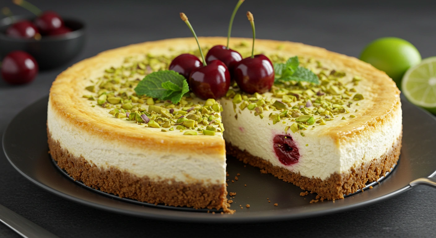 Lemon-Lime Cherry Pistachio Cheesecake - secondary view